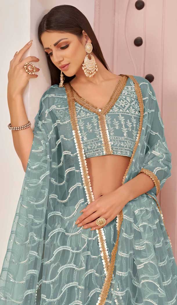 Butterfly Net Embroidered Party Wear Lehenga Choli In Ocean Blue – 9535187905