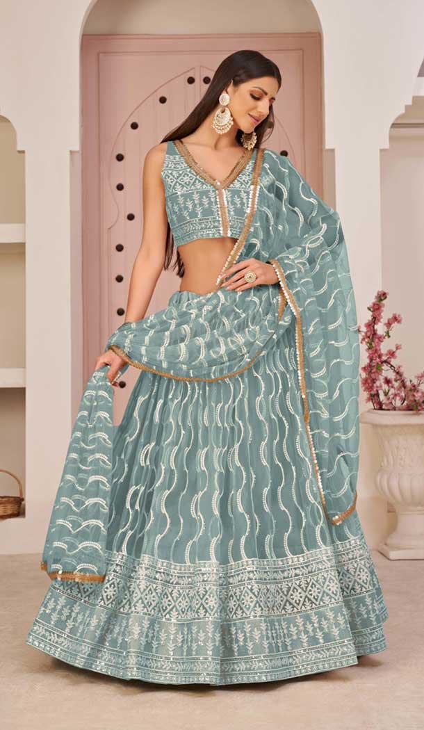 Butterfly Net Embroidered Party Wear Lehenga Choli In Ocean Blue – 9535187905