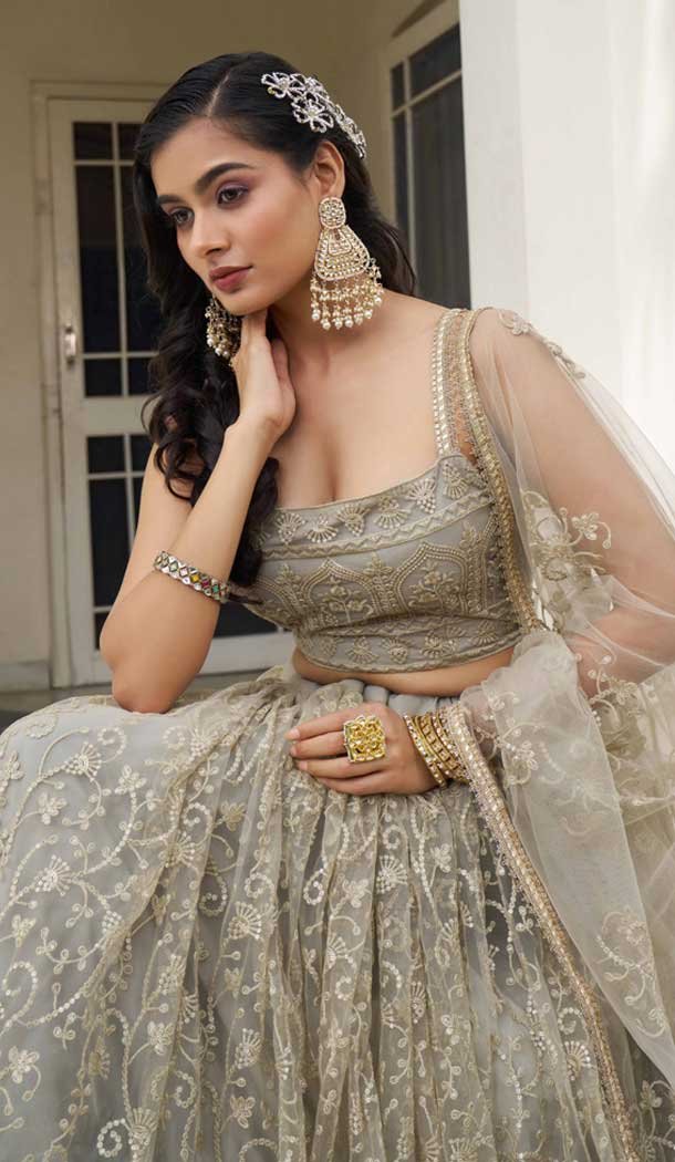 Ivory Butterfly Net Embroidery Work Lehenga Choli – 9536187908