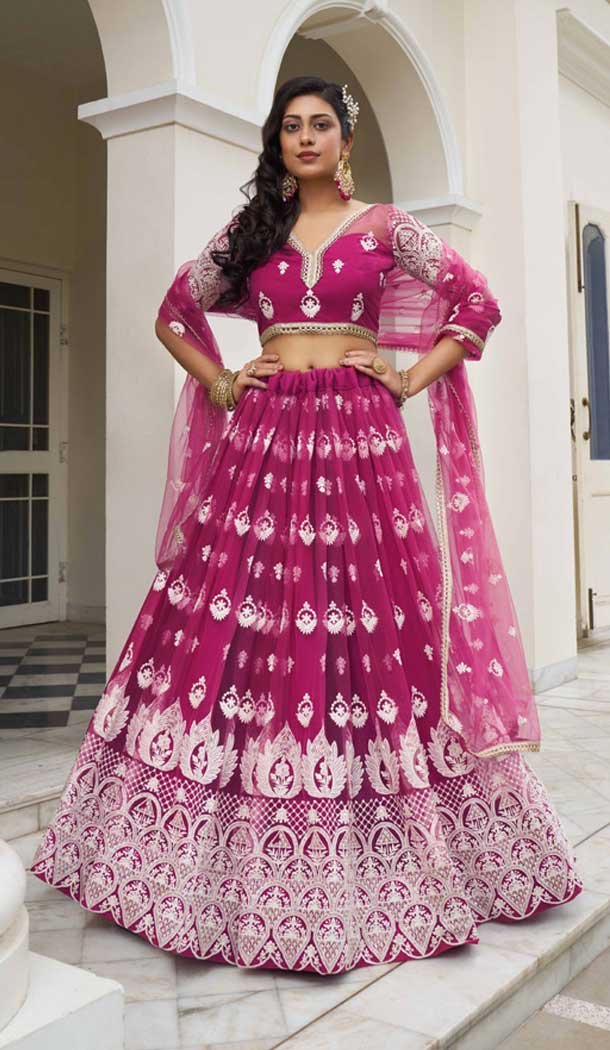 Dark Pink Butterfly Net Embroidery Work Lehenga Choli – 9536187909