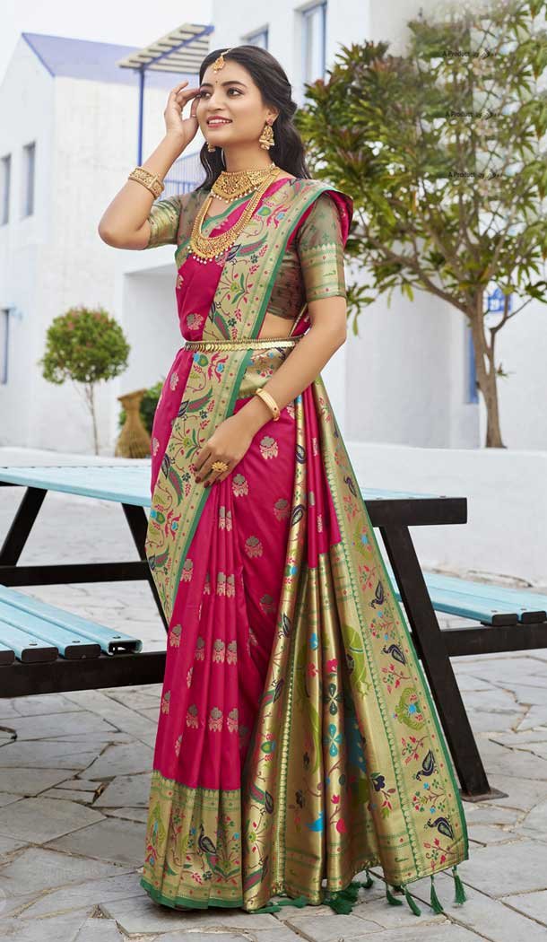 Red Paithani Silk Jacquard Traditional Wear Saree – 9538187920