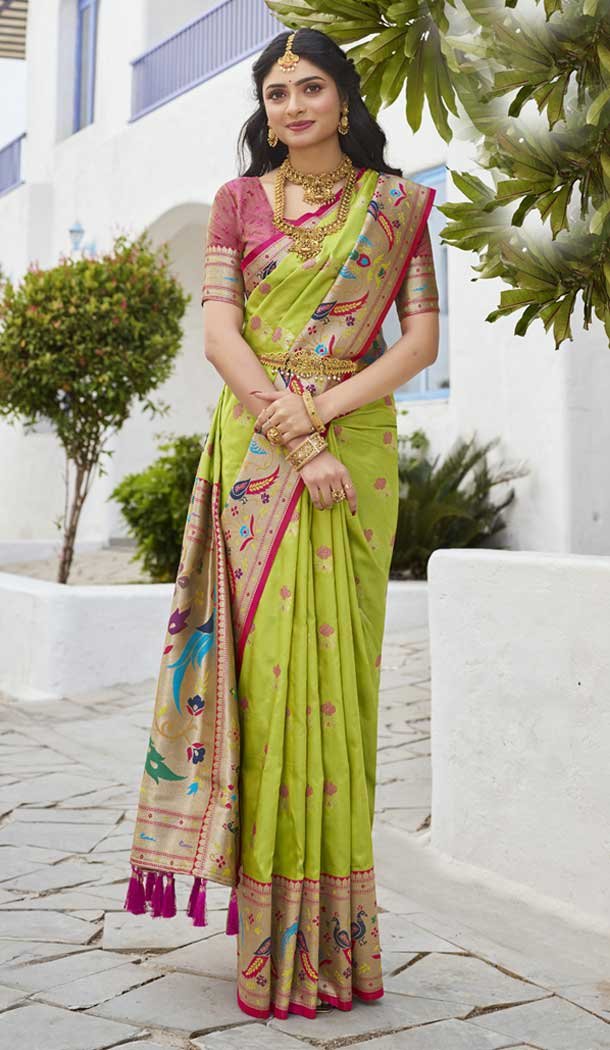 Parrot Green Paithani Silk Jacquard Traditional Wear Saree – 9538187921