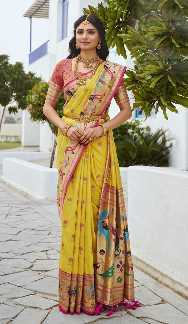 Yellow Paithani Silk Jacquard Traditional Wear Saree – 9538187923