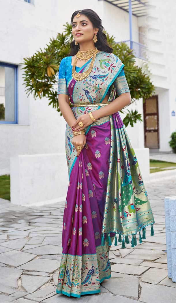 Violet Paithani Silk Jacquard Traditional Wear Saree – 9538187924