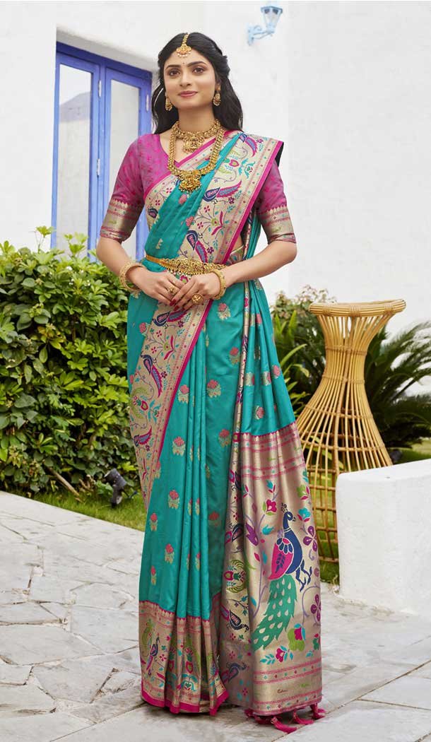 Green Paithani Silk Jacquard Traditional Wear Saree – 9538187925