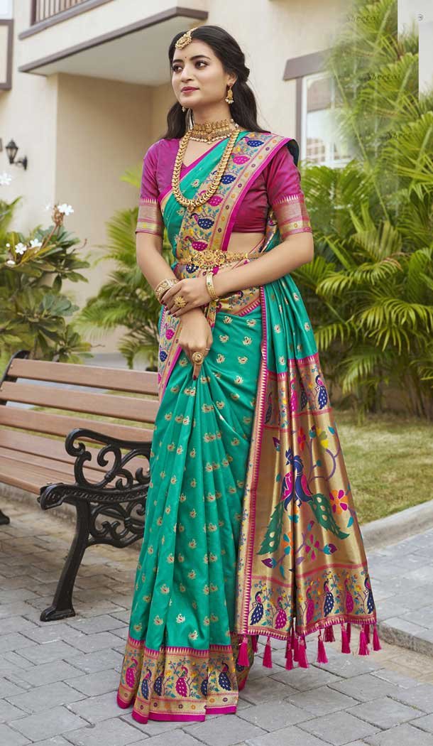 Paithani Silk Jacquard Work Traditional Wear Saree In Rama Blue Color – 9539187926