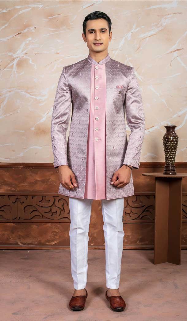 Lavender Pink Silk Embroidery Designer Readymade Mens Indo Western – 9279186525