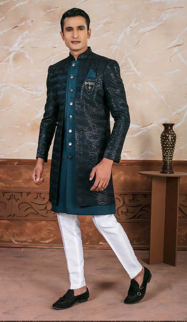 Peacock Rama Sequence Embroidery Designer Readymade Mens Indo Western – 9279186526