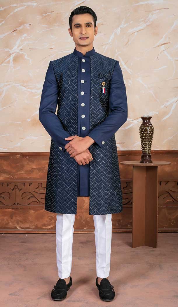 Blue Embroidery Designer Readymade Mens Indo Western – 9279186530