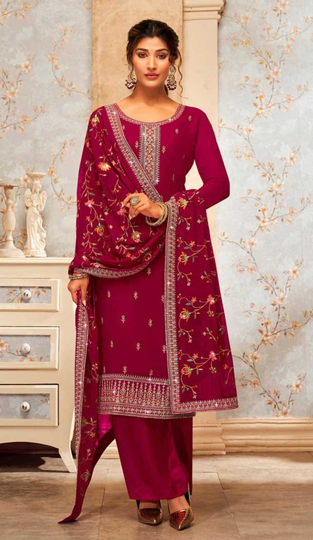 Red Georgette Embroidery Work Evening Wear Palazzo Salwar Suit – 9586188181