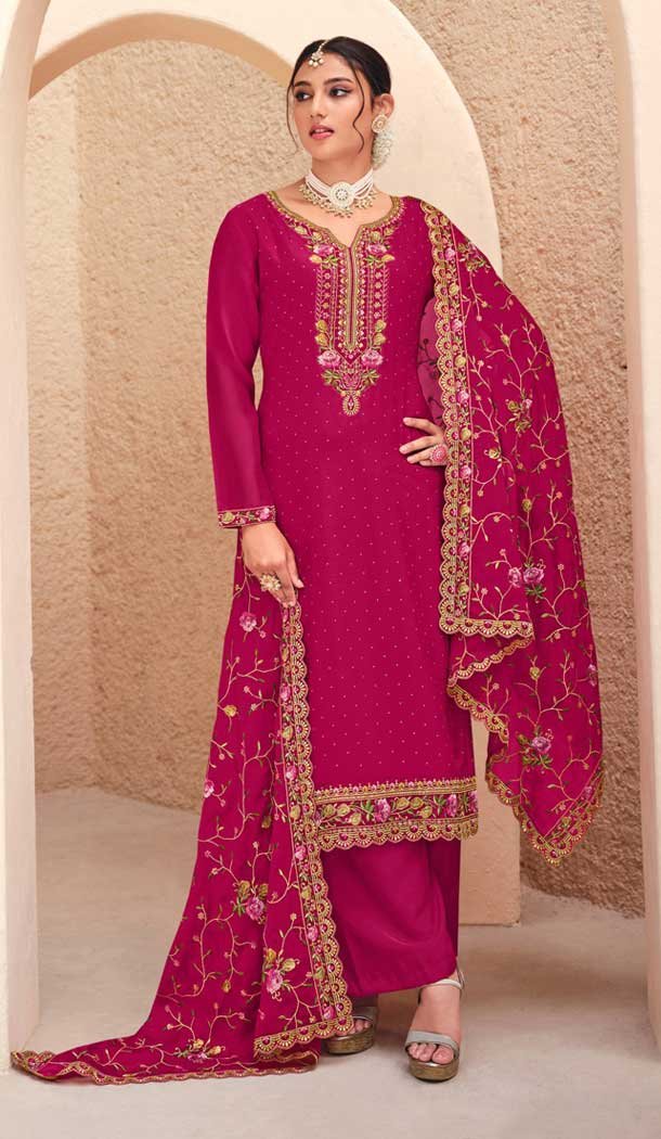 Georgette Embroidered Pakistani Style Palazzo Salwar Suit In Red – 9588188192