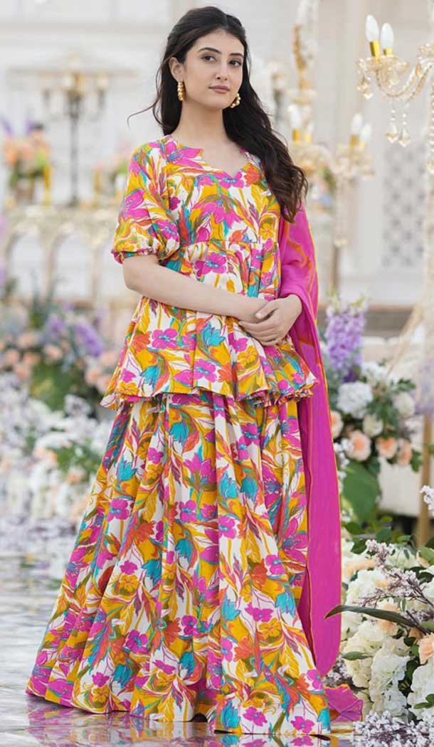 Multi Color Cotton Digital Printed Designer Readymade Palazzo Salwar Suit – 143688283