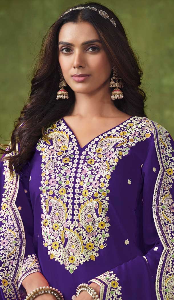 Purple Chanderi Embroidered Designer Wear Patiala Salwar Suit – 143898416