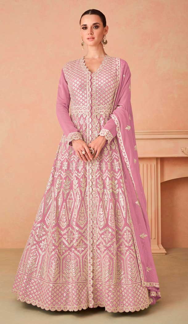 Pink Georgette Embroidered Anarkali Style Designer Salwar Suit – 143908420