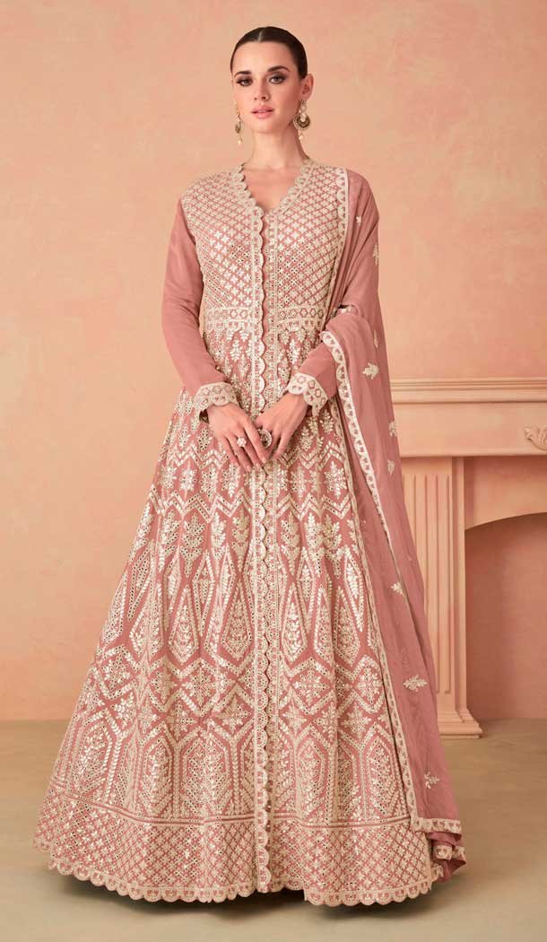 Peach Georgette Embroidered Anarkali Style Designer Salwar Suit – 143908421