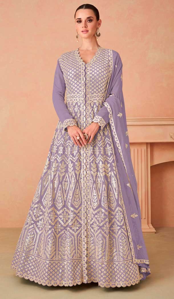 Violet Georgette Embroidered Anarkali Style Designer Salwar Suit – 143908422