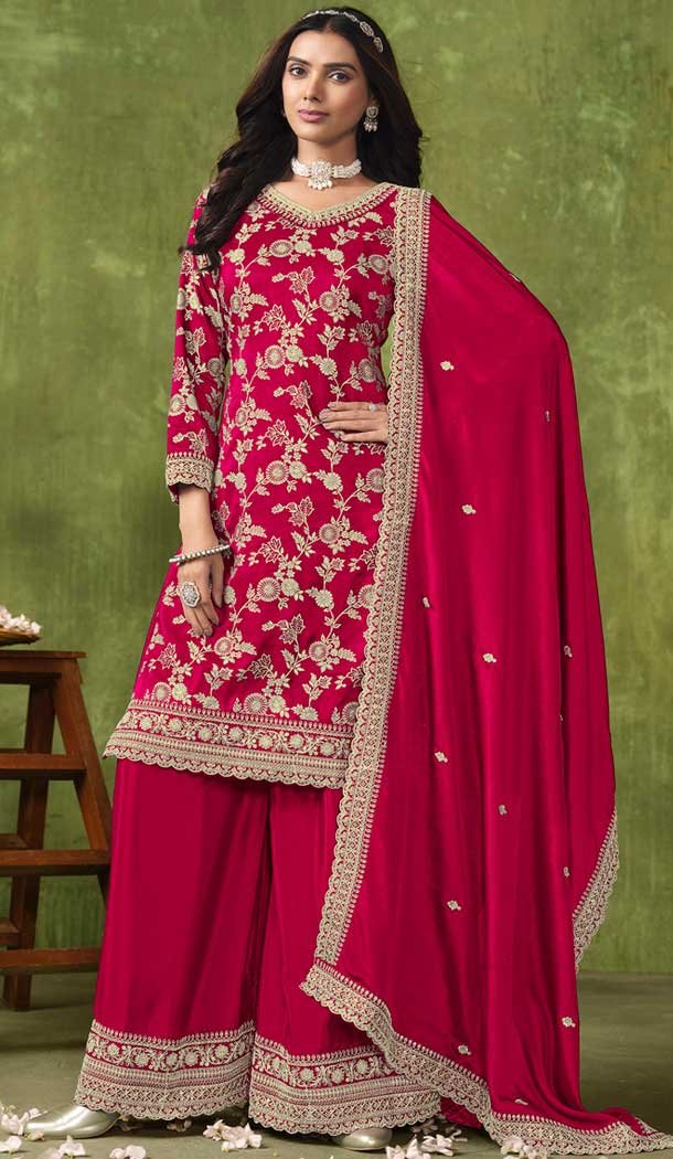 Pink Dola Silk Embroidered Party Wear Palazzo Salwar Suit – 144218616