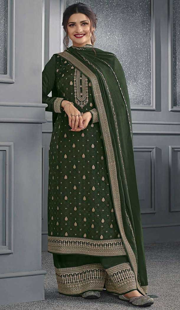 Green Dola Silk Embroidered Prachi Desai Palazzo Suit – 144939098