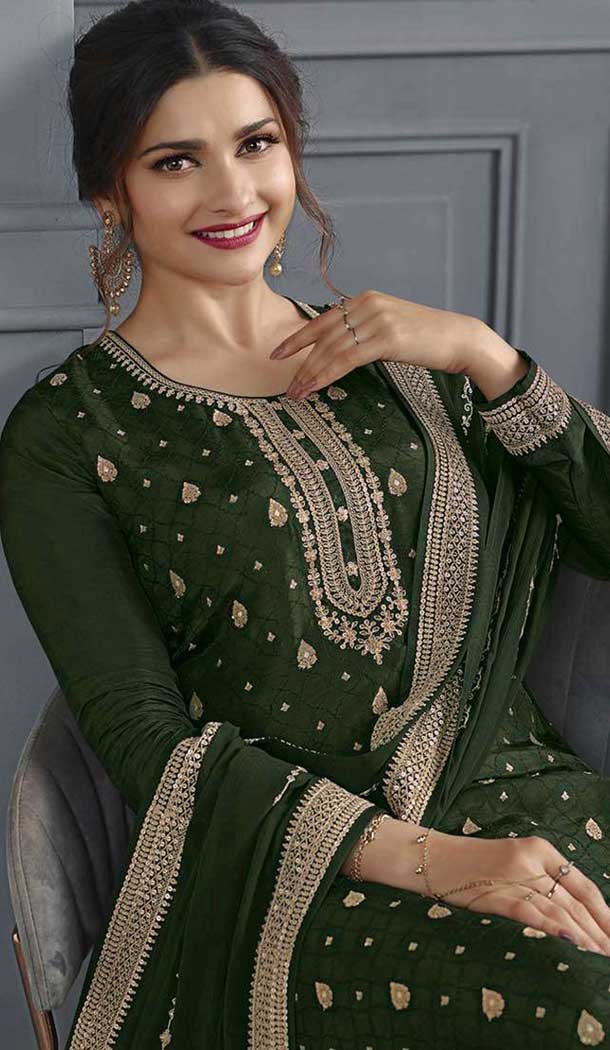 Green Dola Silk Embroidered Prachi Desai Palazzo Suit – 144939098