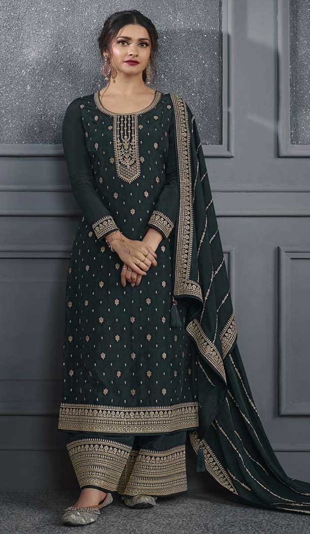 Grey Dola Silk Embroidered Prachi Desai Palazzo Suit – 144939100