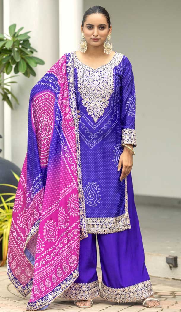 Purple Chinon Embroidery Work Party Wear Palazzo Salwar Suit – 145439381