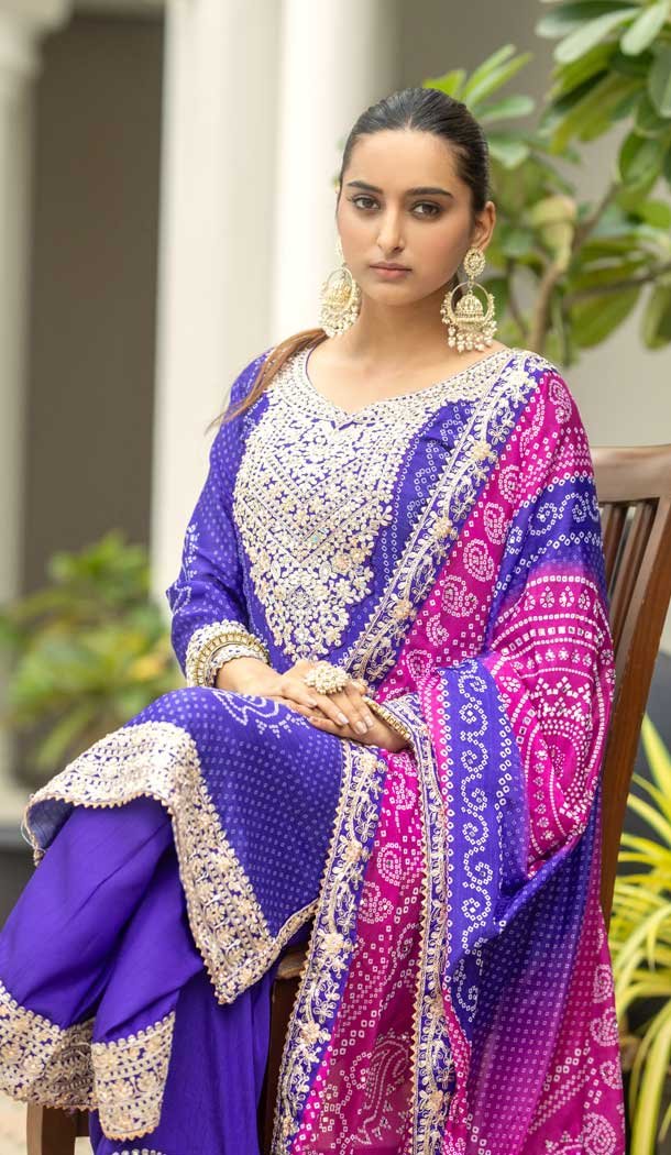 Purple Chinon Embroidery Work Party Wear Palazzo Salwar Suit – 145439381