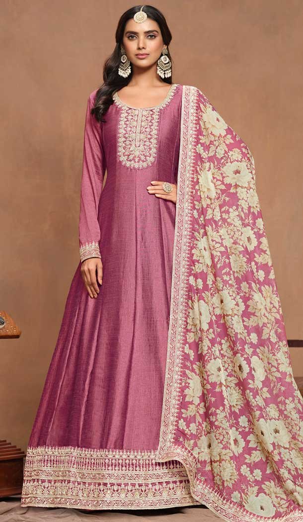 Pink Art Silk Embroidered Anarkali Style Designer Salwar Suit – 145979703