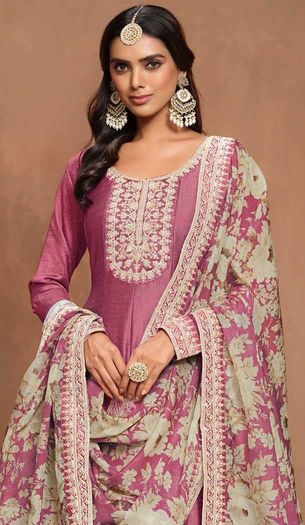 Pink Art Silk Embroidered Anarkali Style Designer Salwar Suit – 145979703