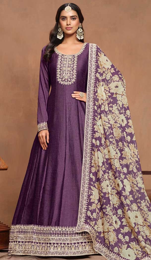 Lavender Art Silk Embroidered Anarkali Style Designer Salwar Suit – 145979704