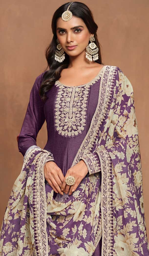 Lavender Art Silk Embroidered Anarkali Style Designer Salwar Suit – 145979704