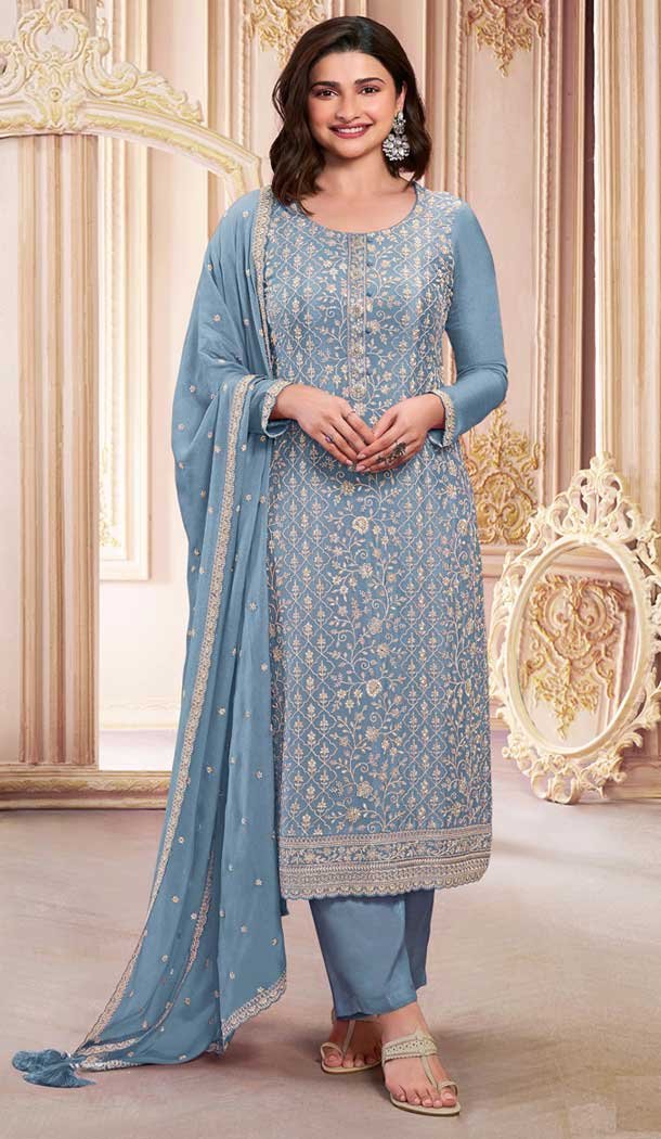 Blue Georgette Embroidered Prachi Desai Salwar Suit – 146711136