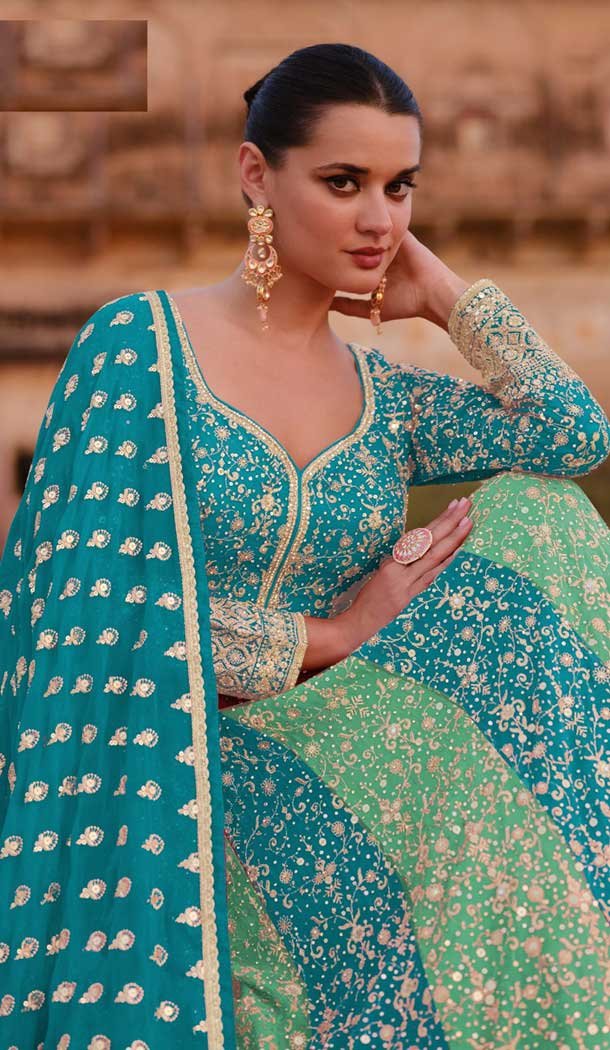 Sky Blue Color Georgette Embroidery Work Anarkali Style Salwar Suit – 146801192