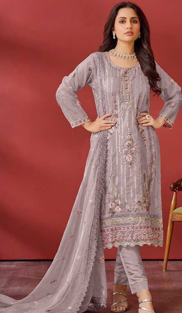 Organza Embroidered Pakistani Salwar Kameez In Mauve – 146811194