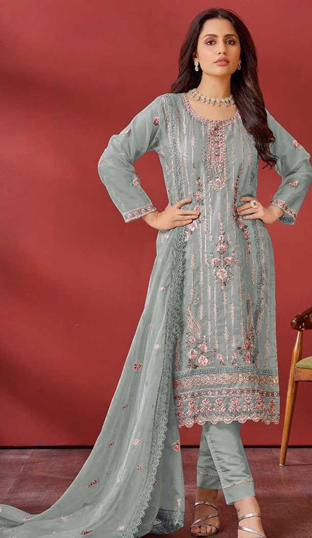 Organza Embroidered Pakistani Salwar Kameez In Green – 146811195