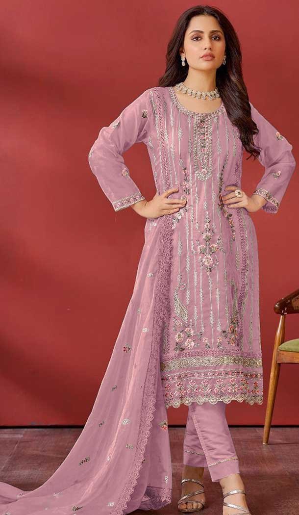 Organza Embroidered Pakistani Salwar Kameez In Pink – 146811197