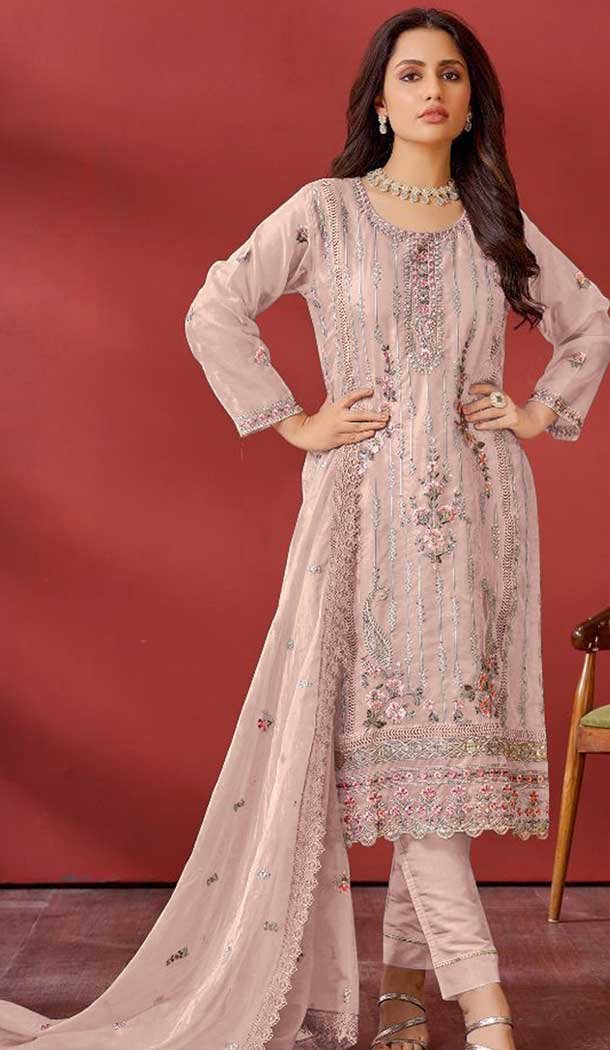 Organza Embroidered Pakistani Salwar Kameez In Beige – 146811198