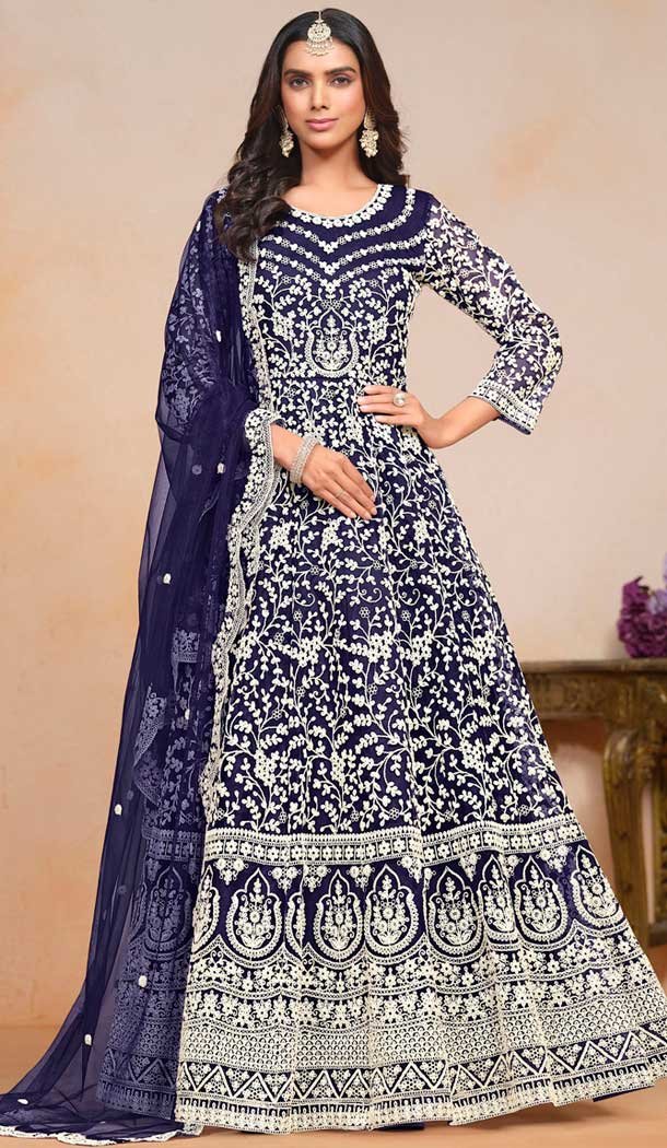 Blue Net Embroidered Anarkali Style Salwar Suit – 146901234