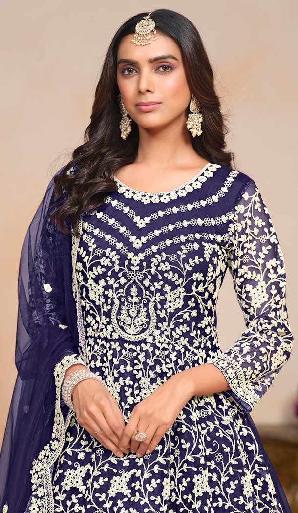 Blue Net Embroidered Anarkali Style Salwar Suit – 146901234