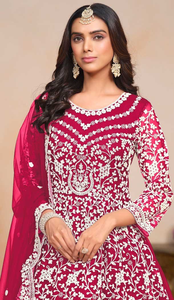 Pink Net Embroidered Anarkali Style Salwar Suit – 146901235