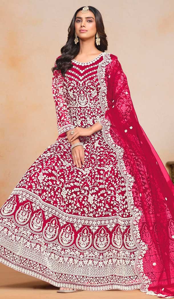 Pink Net Embroidered Anarkali Style Salwar Suit – 146901235