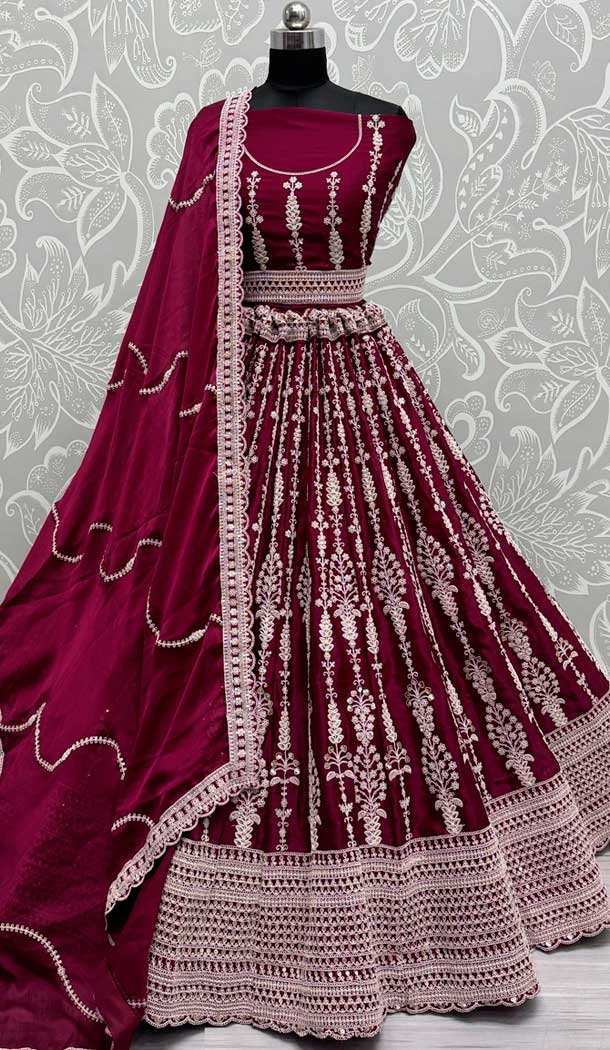 Satin Sequence Embroidered Wedding Wear Lehenga Choli In Pink – 146921241