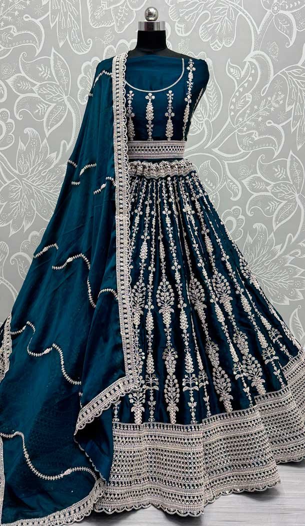 Satin Sequence Embroidered Wedding Wear Lehenga Choli In Morpich – 146921242