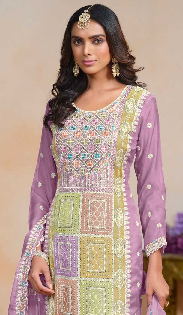 Organza Embroidered Party Wear Designer Salwar Suit In Purple – 147541653