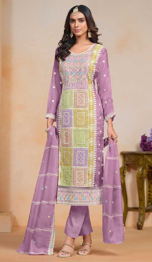 Organza Embroidered Party Wear Designer Salwar Suit In Purple – 147541653