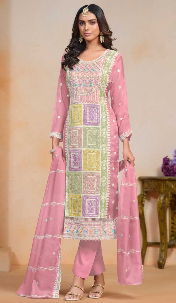 Organza Embroidered Party Wear Designer Salwar Suit In Pink – 147541655