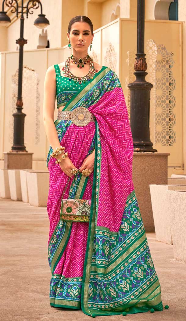 Pink Silk Patola Printed Traditional Party Wear Saree – 147871857