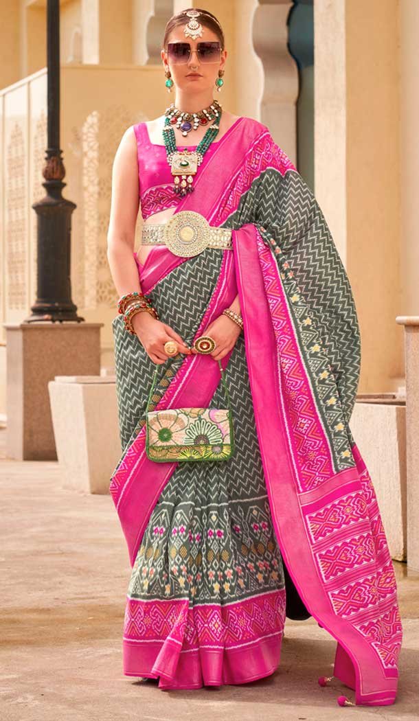 Grey Silk Patola Printed Traditional Party Wear Saree – 147871861