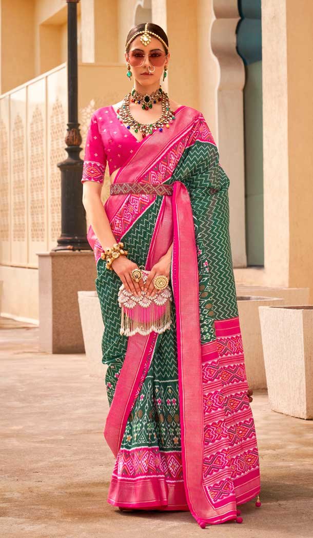 Green Silk Patola Printed Traditional Party Wear Saree – 147871862