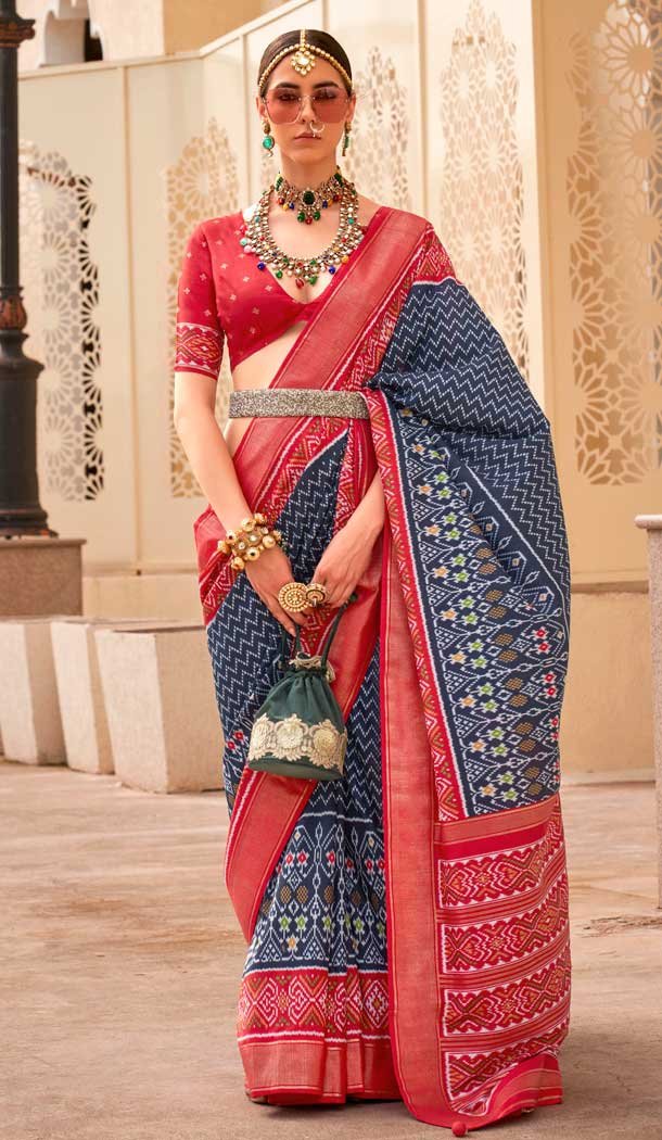 Blue Silk Patola Printed Traditional Party Wear Saree – 147871864