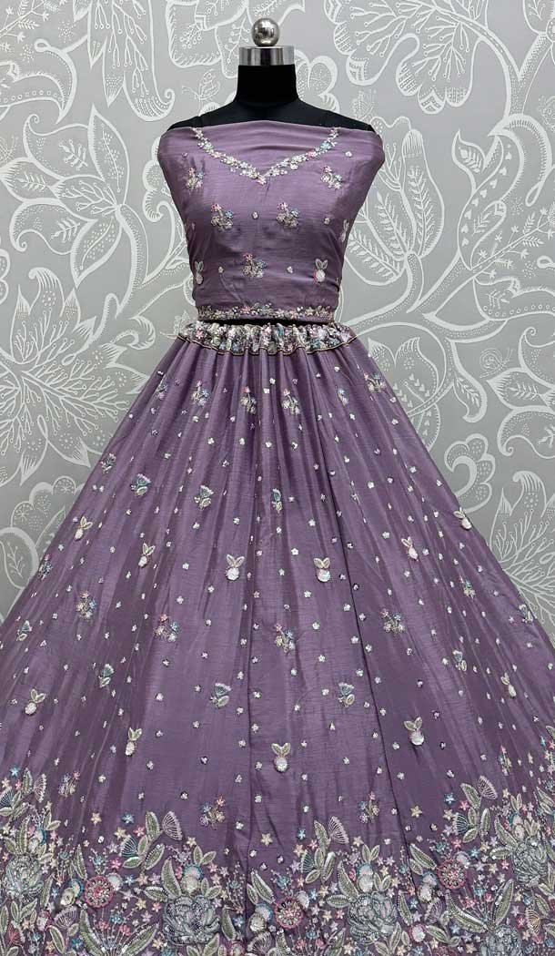 Purple Chinon Embroidered Designer Wedding Lehenga Choli – 147961915